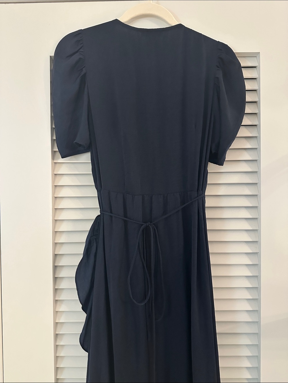 Aqua Navy Blue Ruffled Wrap Dress Maxi Puff Sleeve Size Small - Picture 5 of 8